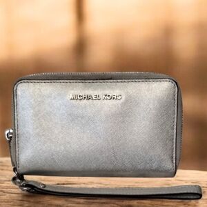 Michael Kors Metallic Silver Wristlet